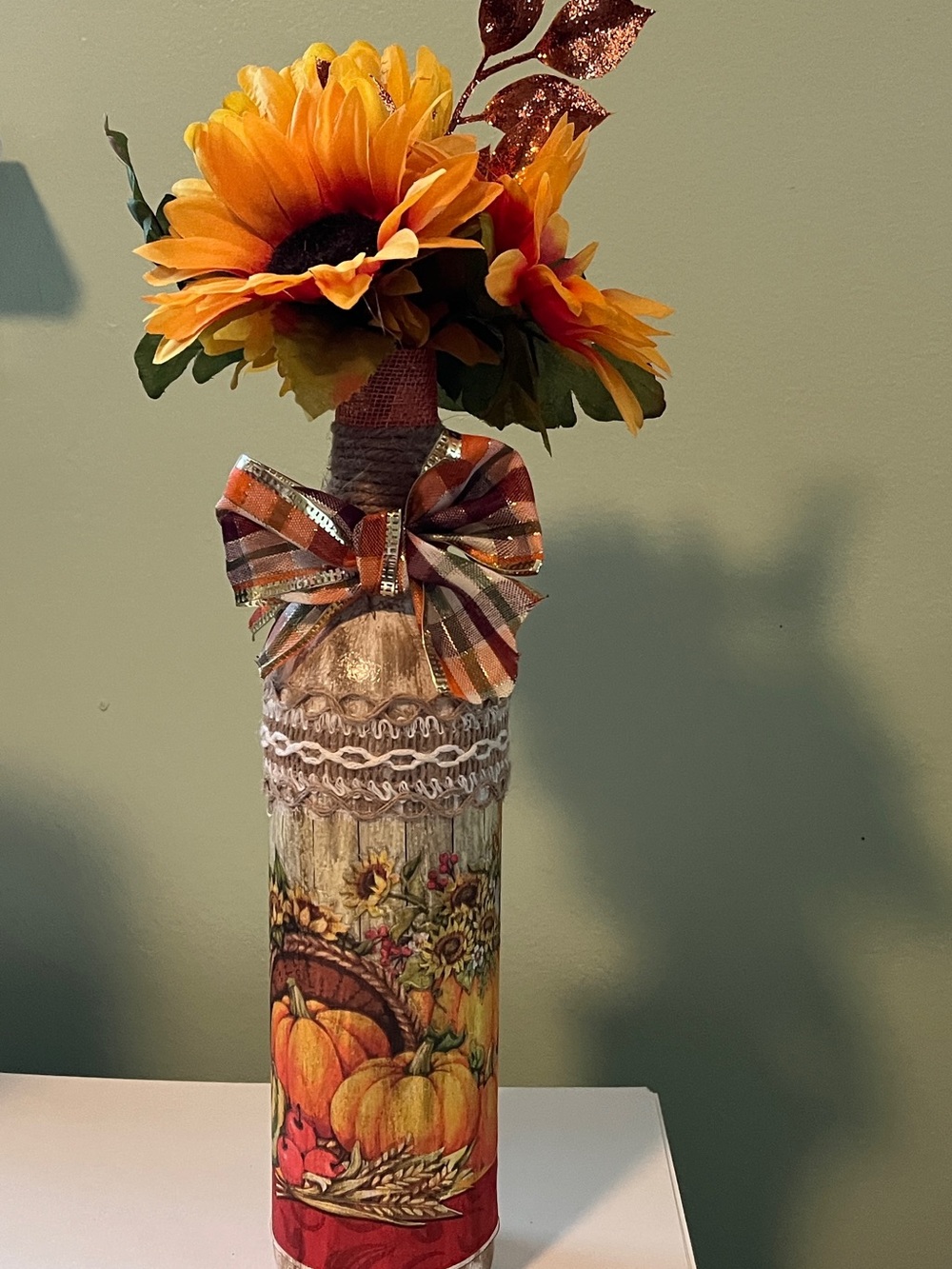 Autumn Sunflower & Pumpkin Decorative Vase Arrangement - Orange